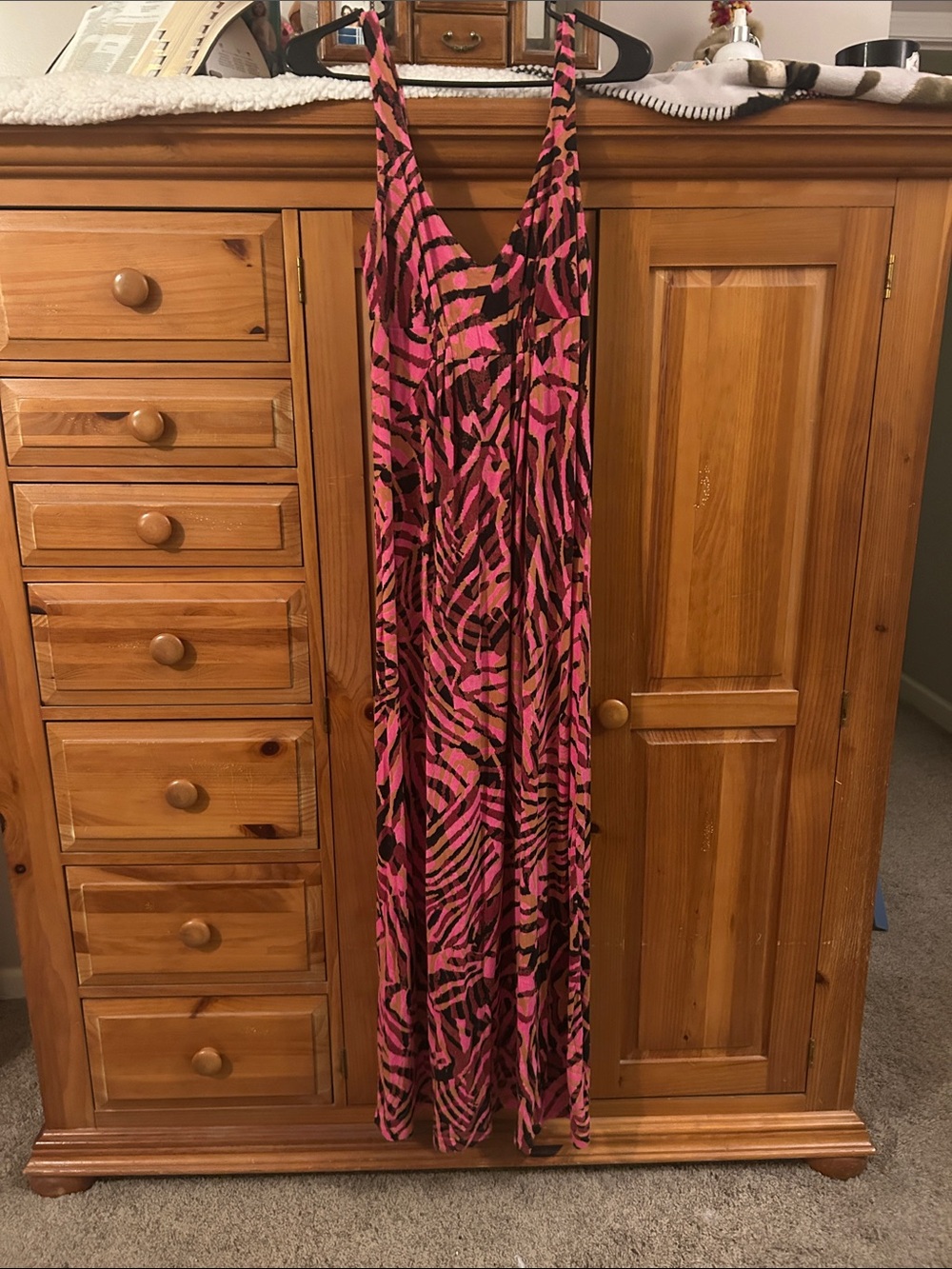 Cabi Pink & Brown Zebra Print Maxi Dress